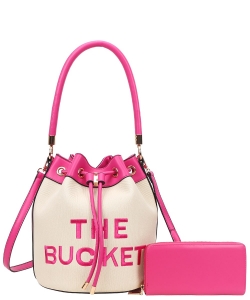 The Bucket Draw String Embroidery Hobo -Shoulder Bag with Wallet BL-9153W ROSE